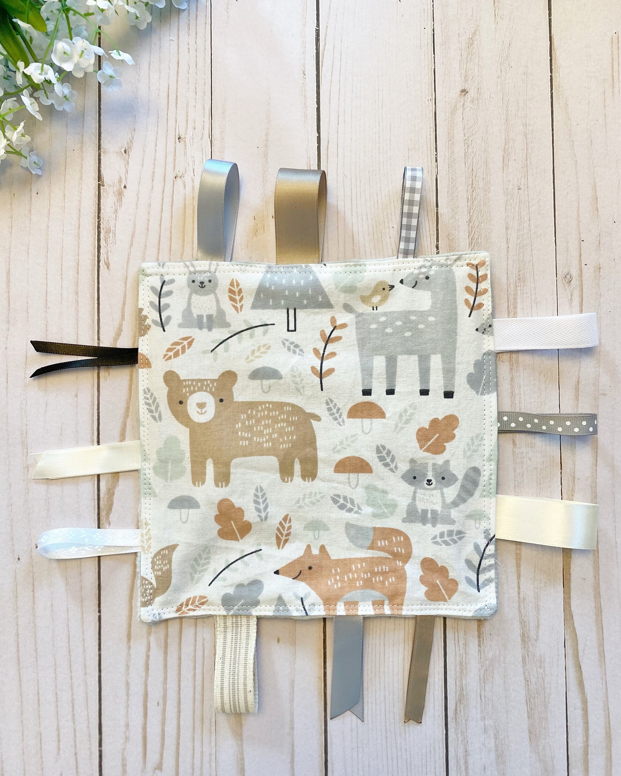 Baby Tag Blanket Lovey Gender Neutral Forest Animals baby Tag Blanket Baby Shower Gift Ribbon Blanket Etsy