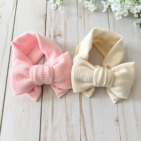 Bow Headbands for Small Baby Waffle Knit-Preemie Bow Headbands - Bow Headband for Petite Baby - Baby Headwrap -Newborn Headband