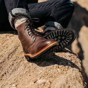 Lincoln Mens Rugged Handcrafted Lace-up Boots in Goodyear Welt Construction Vintage Natural Leather Traditional Work boots by Anthony Veer