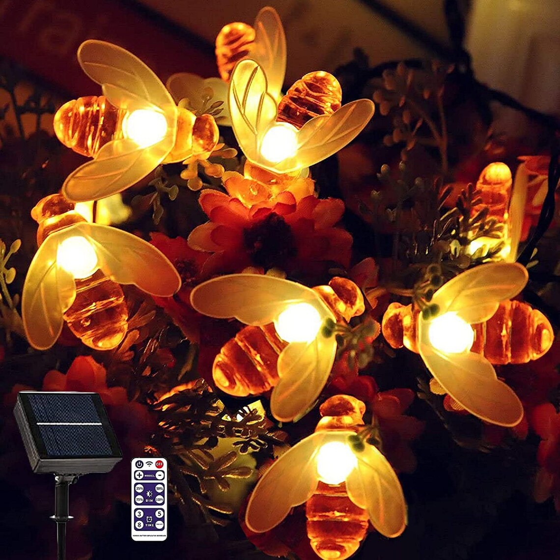 50 LED Solar Honey Bee Fairy String Lights with Remote Control Etsy