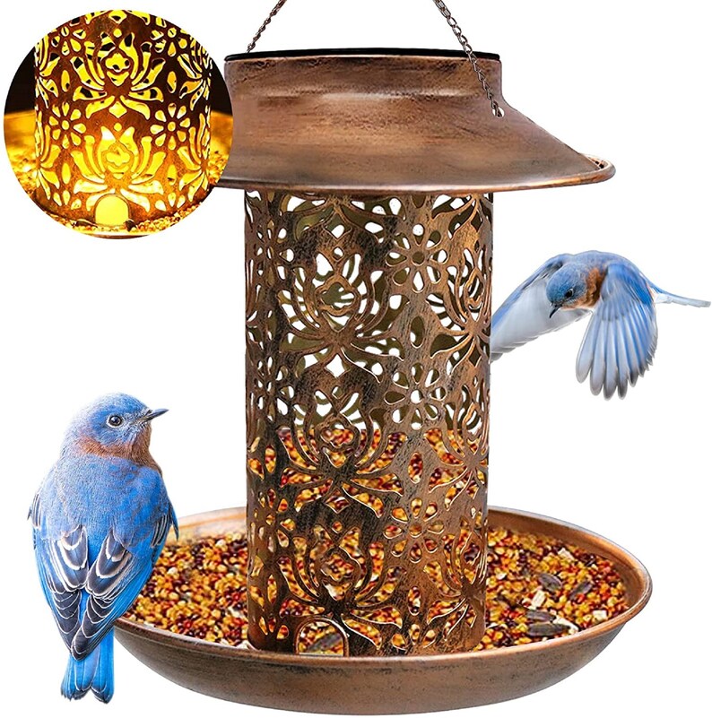 Solar Bird Feeder Hanging for Outside With Solar Powered Light Etsy