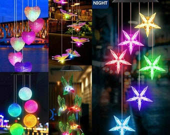 Retro Solar LED Light Color Changing Wind Chimes Home Garden Yard Decor Lamp