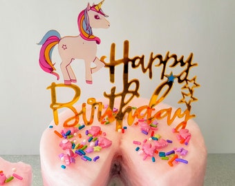 Cotton Candy Cake - Unicorn Pink Rainbow/Happy Birthday - 4 Colorful Tiers!  Unicorn cake topper & Sprinkles included!