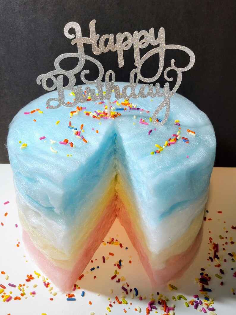 Cotton Candy Cake Blue Rainbow/happy Birthday 4 Colorful Etsy