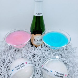 12 Gender Reveal - Gourmet Cotton Candy Glitter Bombs!  Your choice of Pink or Blue glitter.  Baby Boy or Baby Girl drink bombs!
