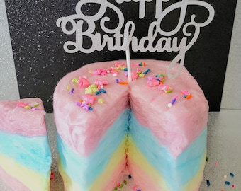 Mini Cotton Candy Cake - Purple Rainbow/Happy Birthday - 4 Colorful Tiers!  Glitter Cake Topper & Sprinkles included!