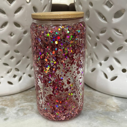 Snow Globe Glass Can White Glitter Etsy