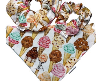 Summer Picnic - Sweet Tooth Ice Cream Cotton Over the Collar/Slip on Dog/Cat/Pet Bandanas and Hair Scrunchies