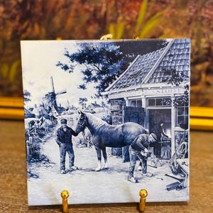 2 Delft blue and white tiles | Cottagcore| Victorian Art| Shabby Chic| Blue and White| Grandmillenial