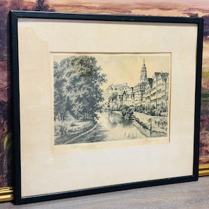 European Sepia Street Print | Landscape Painting  | Vintage Wall Decor | Landscape Art | Nature Decor | Vintage Art | Framed Art