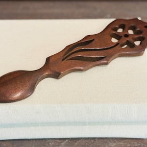 Welsh Hand Carved Mahogany Lovespoon | Wood Decor | Kitchen Spoon | Unique Kitchen Decor | Shelf Styling Decor | Farmhouse Decor