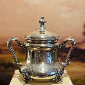 Quadruple Plate Poole Silver Co Sugar Bowl | Antique Dish | Elegant Silver Accented Dish | Antique Serving Dish
