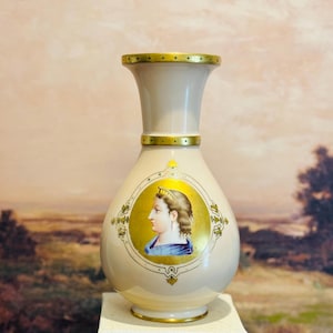 Porcelain Neoclassical Portrait Vase  | Flower Vase Decor | European Charm | French Country| Old World Charm |Shelf Styling Decor