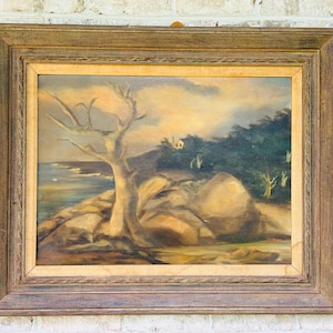 Large Oil Painting of Moody Landscape| Vintage Art Work| Original Painting| Dark Academia