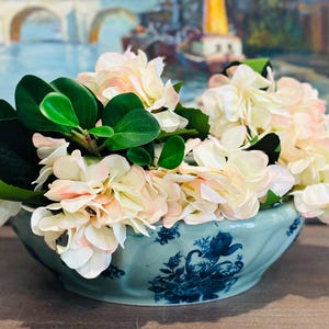 Large Green and blue floral bowl| Ceramic Planter | Neutral Boho Plant Pot | Chinoiserie | Shelf Decor