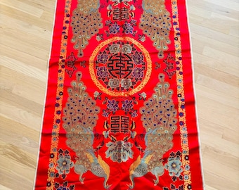 Antique Chinese Embroidered Altar Cloth Peacock| Antique Cloth | Asian Decor