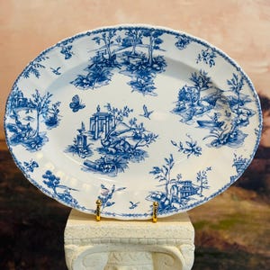 Blue and White China Toile Platter| Vintage Dinner Plates | Floral Pattern Plates | Fine China Dishes | Hand-Painted Plates |