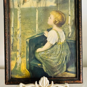 Vintage Print of a Little Girl Wearing a Jumper looking up at the sky 14 x 18 | Portrait Wall Art | Vintage Wall Art | Nursery Artwork