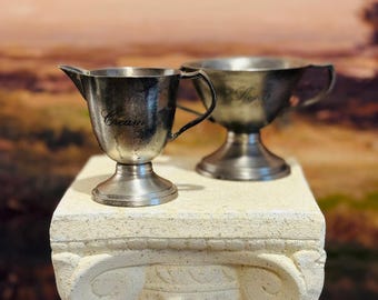 Vintage Pewter Sugar & Creamer Set • Footed Pewter Cream Pitcher and Sugar Bowl