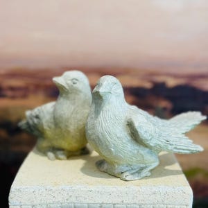Pair of white/gray resin birds | Bird Sculptures | Stone Painted Birds | Nature Home Decor | Home Decor Figures | Bird Lover Gift |