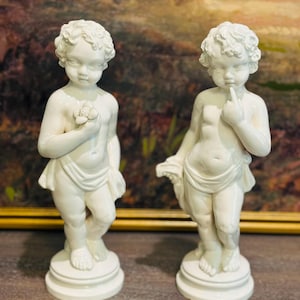 Pair of Italian Antique Capodimonte Statue Putto Angels| Roman Figurine| Cherubs