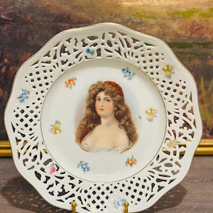 White Germany Reticulated Portrait Plate | Vintage Porcelain Plates | Antique-Style Plates | Plate Wall Decor | Vintage Floral Plates