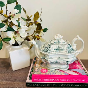 Napier Green and White Teapot| Floral Pattern| Victorian Design