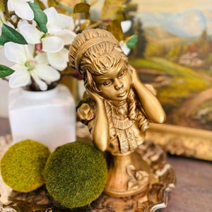 J. Kendrick 71 signed Universal Statuary Gold Girl Bust  | Figurine Bust | Bust | Classical Bust | Bust Sculpture | Home Decor Sculpture |