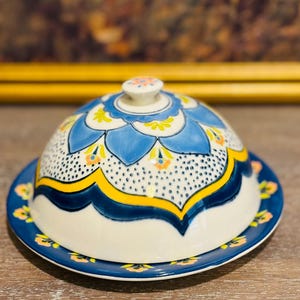 Vintage Japanese Porcelain Round Covered Butter Dish| Ceramic Dish| Cottagecore Kitchen