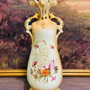 Antique Austrian Hand Painted Floral Thistle Vase| Gold gilded| Vintage Vase