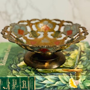 Penco Industries Brass enamel bowl India 7w x 3h| Vintage Brass Decor |  Home Decor | Antique| Asian Decor