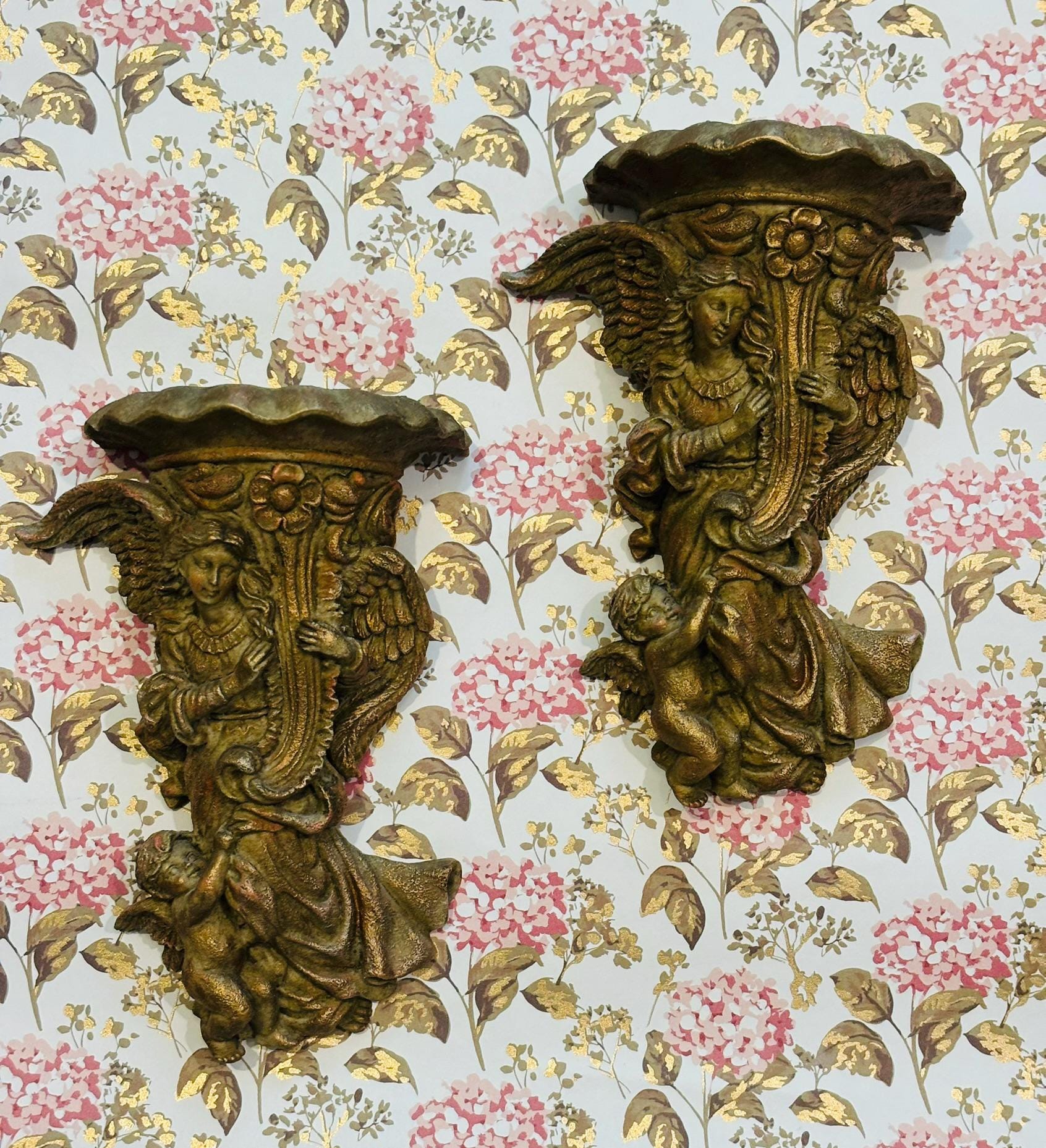 2 Cherub Neoclassical Shelves| Grandmillenial | Gallery Wall Art | Traditional Artwork | Hallway Framed Art