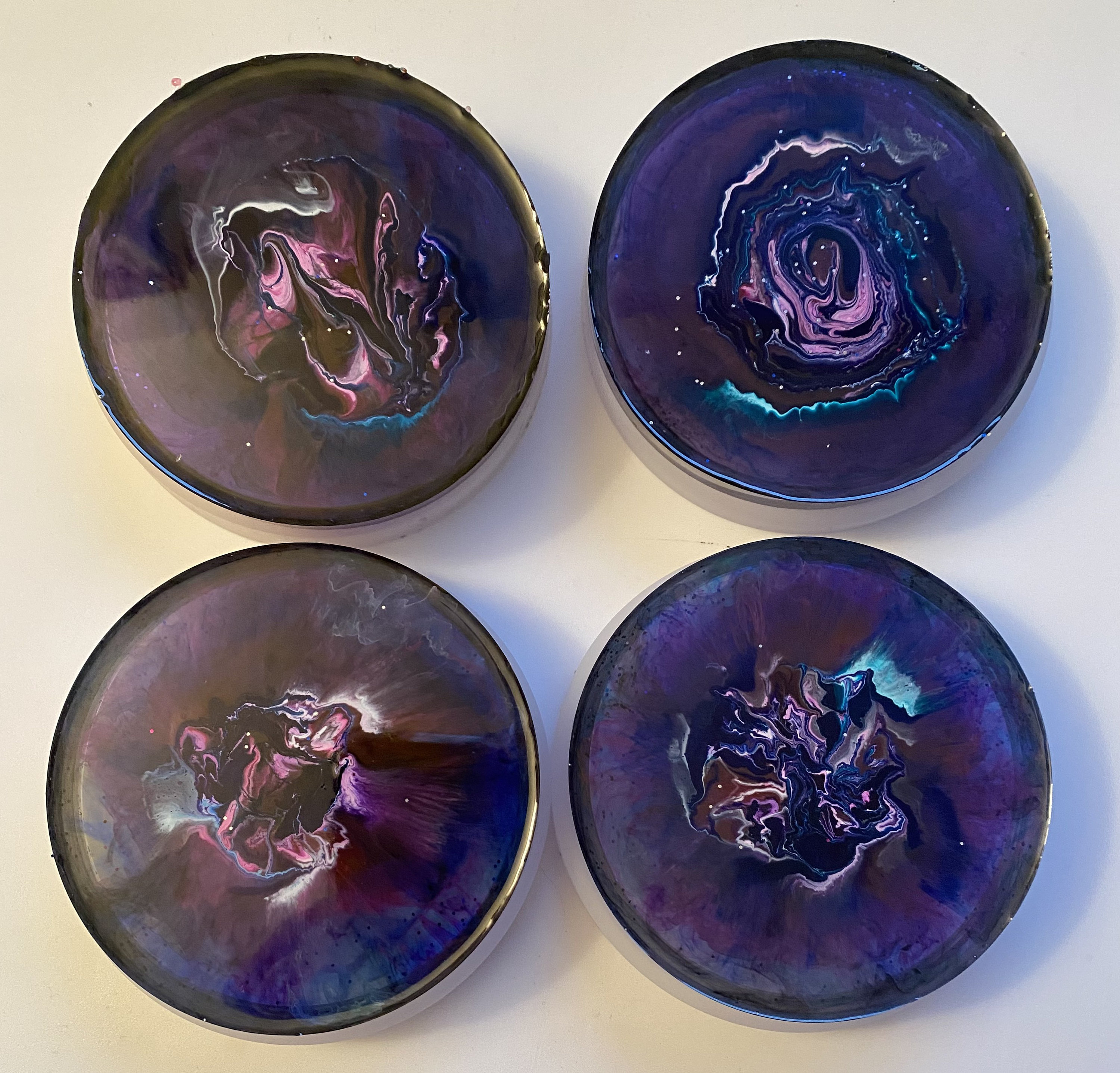 Round Galaxy coasters made with resin alcohol inks and Etsy