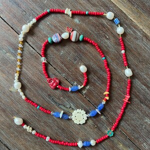 Pearl & Red Beaded Necklace