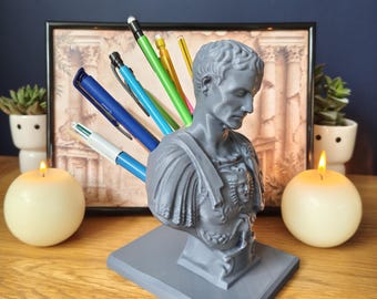 Julius Caesar-pennenhouder – bureauorganizer Romeinse buste – klassiek kantoordecor – 3D-geprinte potloodbeker – Dark Academia-cadeau