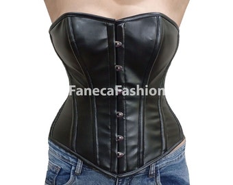 Heavy Duty Waist Trainer Steel Boned Leather Corset Black Goth Style Overbust Leather Corset