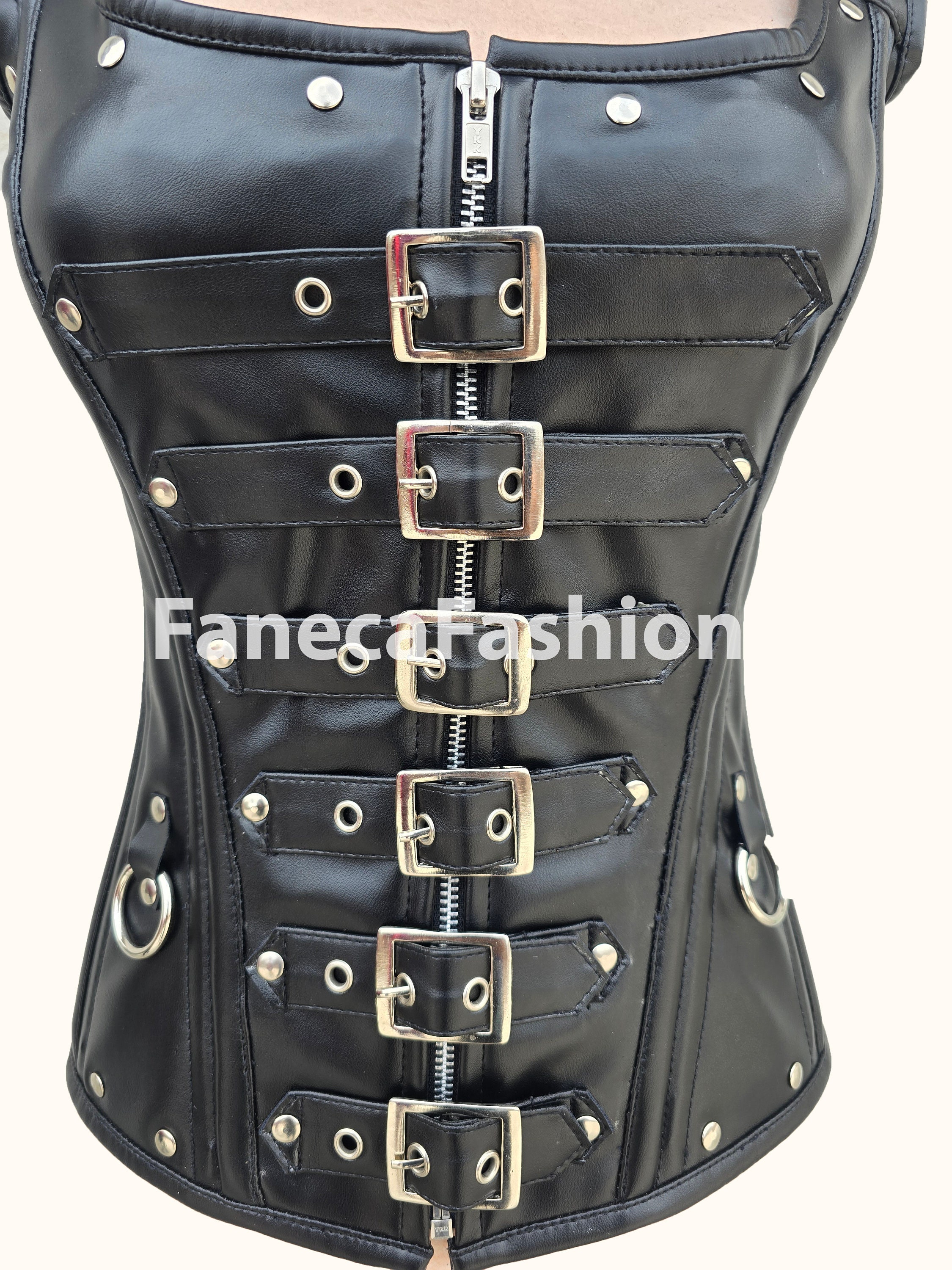 Heavy Duty Overbust Leather Corset Steampunk Black Goth