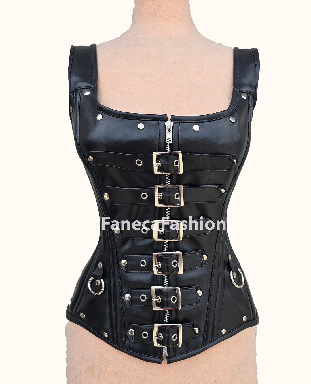 Heavy Duty Overbust Leather Corset Steampunk Black Goth