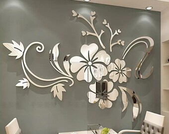 Self Adhesive 3D Heart Mirror Background Wall Sticker Decal Living Room Bedroom
