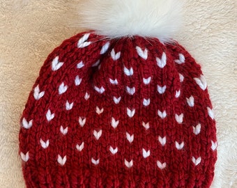 Heart Beanie: Women's Winter Knit Hat