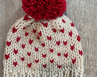 heart beanie, knitted hat, winter hat, pompom hat, women hat, gift for mom, women gift, pompom beanie, kid beanie