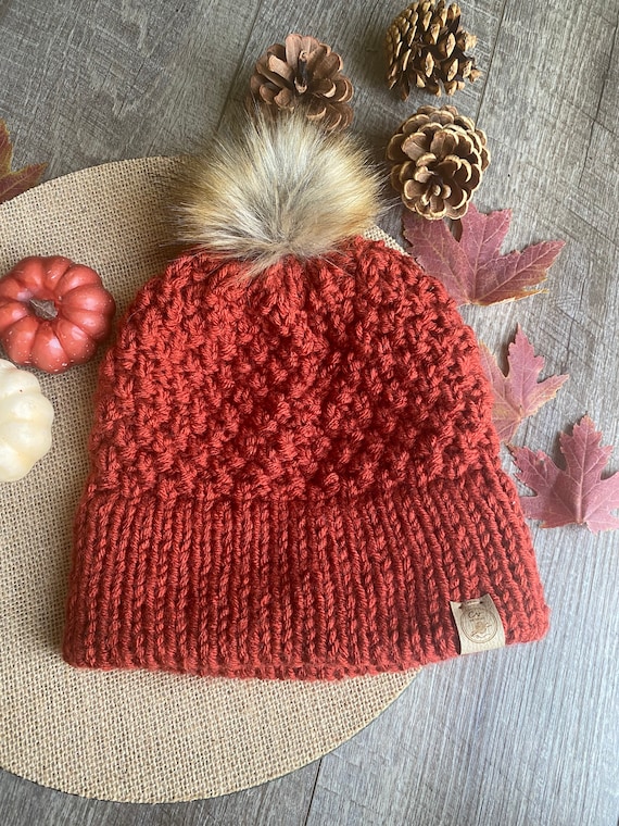 Handcrafted Knitted Hat Beanie Textured Pom Pom Handcrafted Knitted Hat Beanie Cream Textured Pom Pom  main image 2