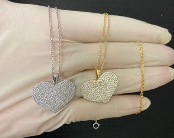 Necklace Chain Real 925 Sterling Silver Filled Solid Bling Link Heart Pendant Necklace Chain Real 925 Sterling Silver Filled Solid Bling Link Heart Pendant