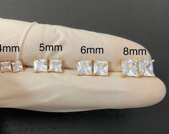 Men women 14k white gold 14k gold 925 square Diamond princess earring screw back earring classic