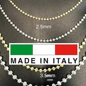 Men&#39;s Women&#39;s 14k Gold over Real Solid 925 Sterling Silver Diamond Cut Ball Moon Chain 2.5mm, 3.5mm 18&quot;20&quot;24&quot; Necklace