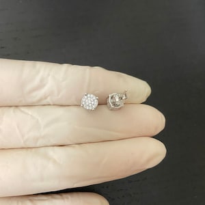 Men&#39;s Women&#39;s 14k white gold over 925 Sterling Silver Iced Out Hip Hop Round Diamond Stud Earrings Push Back