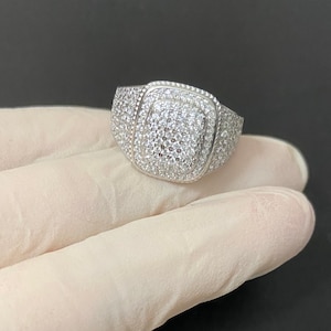 Solid Real 925 Sterling Silver Iced Out Bling Diamond Men’s Cluster Ring Pinky sizes 7-12