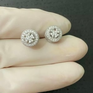 Men’s Women’s Unisex Italy Real Solid 925 Sterling Silver Iced Out Bling Diamond Hip hop Round Cross Earring Push Back earring 10mm