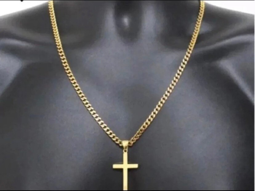 Eigso Collana Uomo E Donna In Acciaio Inox Con Croce E Catena Cubana – Oro, Regalo