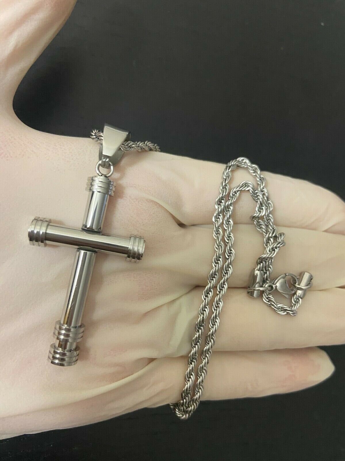 Collana Con Crocifisso Collana Uomo In Acciaio Inox Con Ciondolo Croce E Zirconi - Catena Box 3mm, Lunghezza 20 Pollici Collana Catena Box 20 Pollici